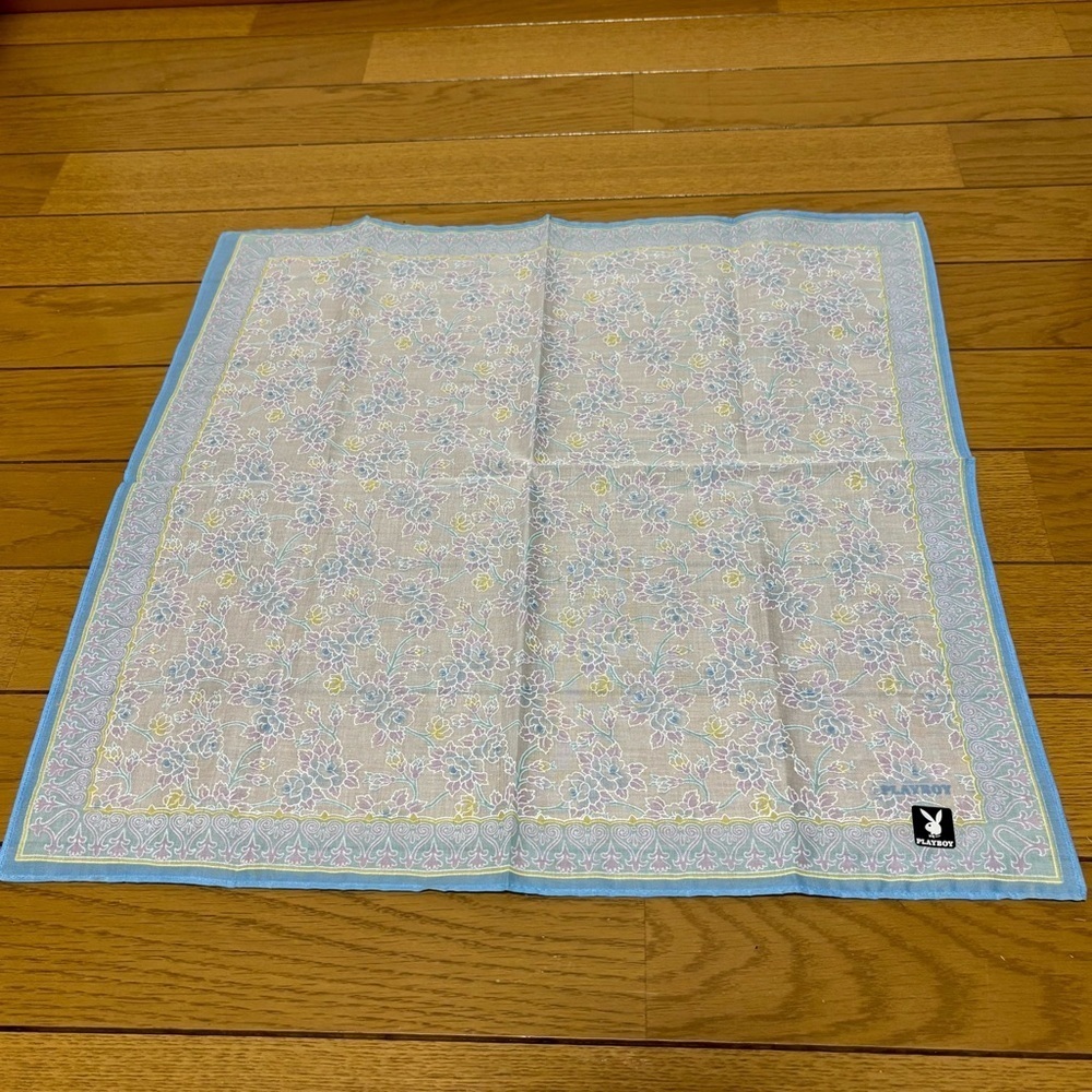 Playboy Floral Patterned Handkerchief/Bandana with Blue Border 45cm x 45cm